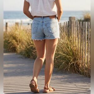 Levi's Light Blue Distressed High Rise Jean Shorts